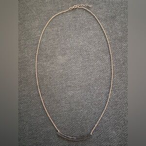 Sterling Silver 925 rose gold tone curved bar black‎ stones pendant necklace